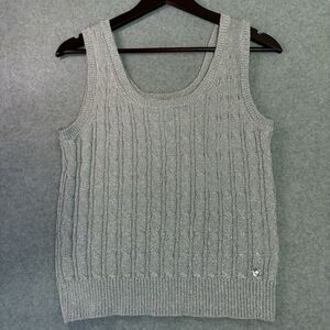 Tommy Hilfiger Women’s XS Silver Cable Knit Sleeveless Sweater Tank Top